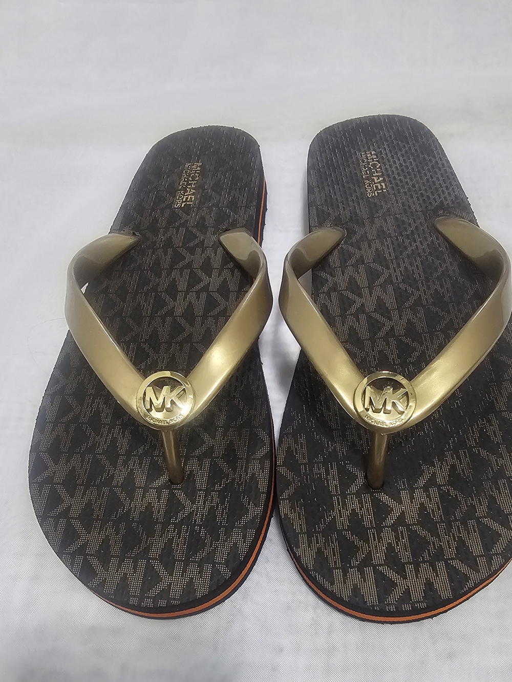Michael Kors Women's Brown/Gold Logo Flip Flop Thong Sandals Slip On Size 8